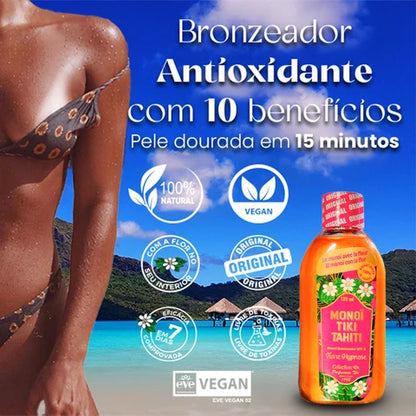 MONOI ACELERADOR DE BRONZEADO: COM BETACAROTENO, A COLEÇÃO OURO, BRONZEIA EM 15 MINUTOS E DESINTOXICA A PELE, ELIMINANDO MANCHAS.